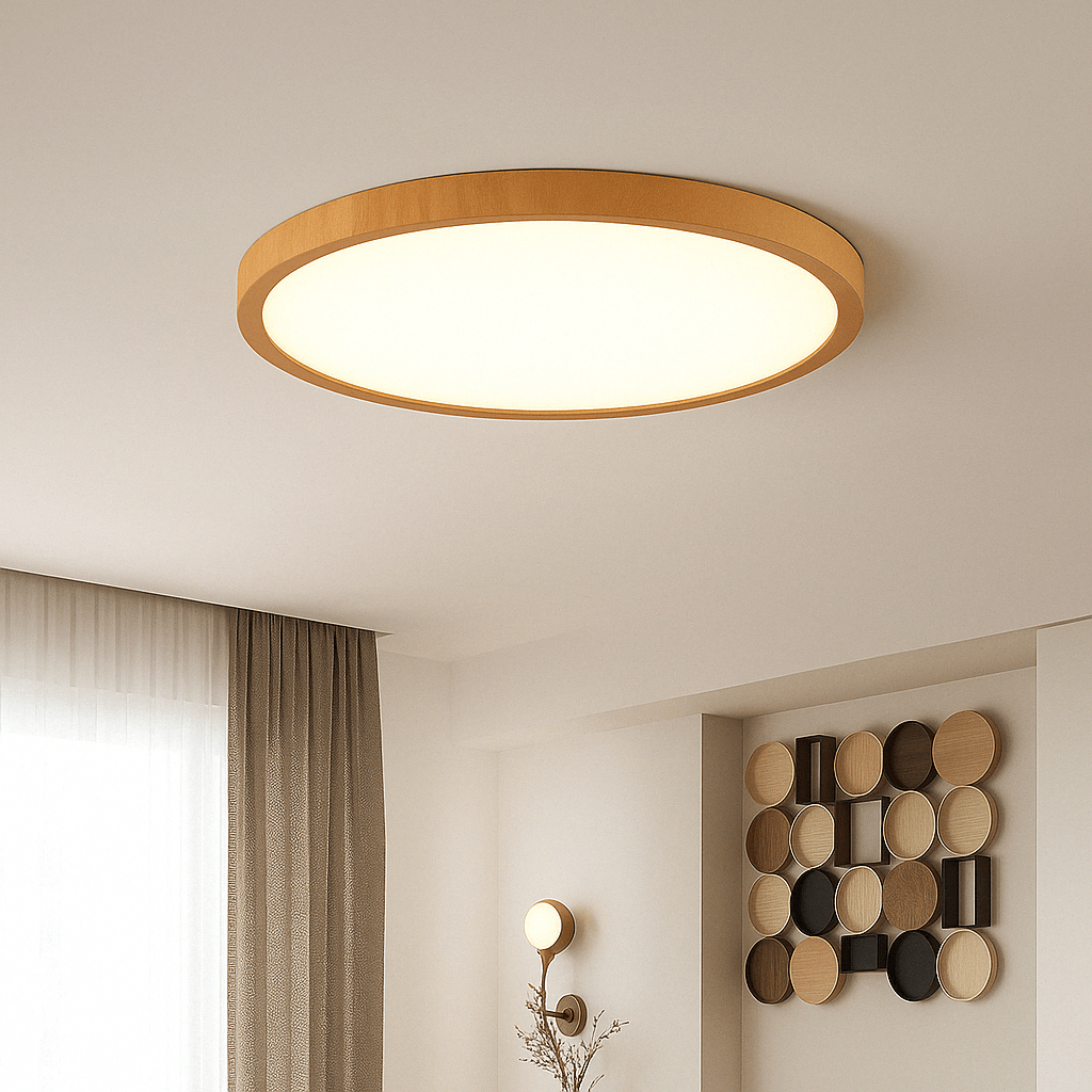 SUENTA Moderne Runde Ultradünne LED Deckenleuchte Holzoptik Log-Farbe - 40 cm - 36 W