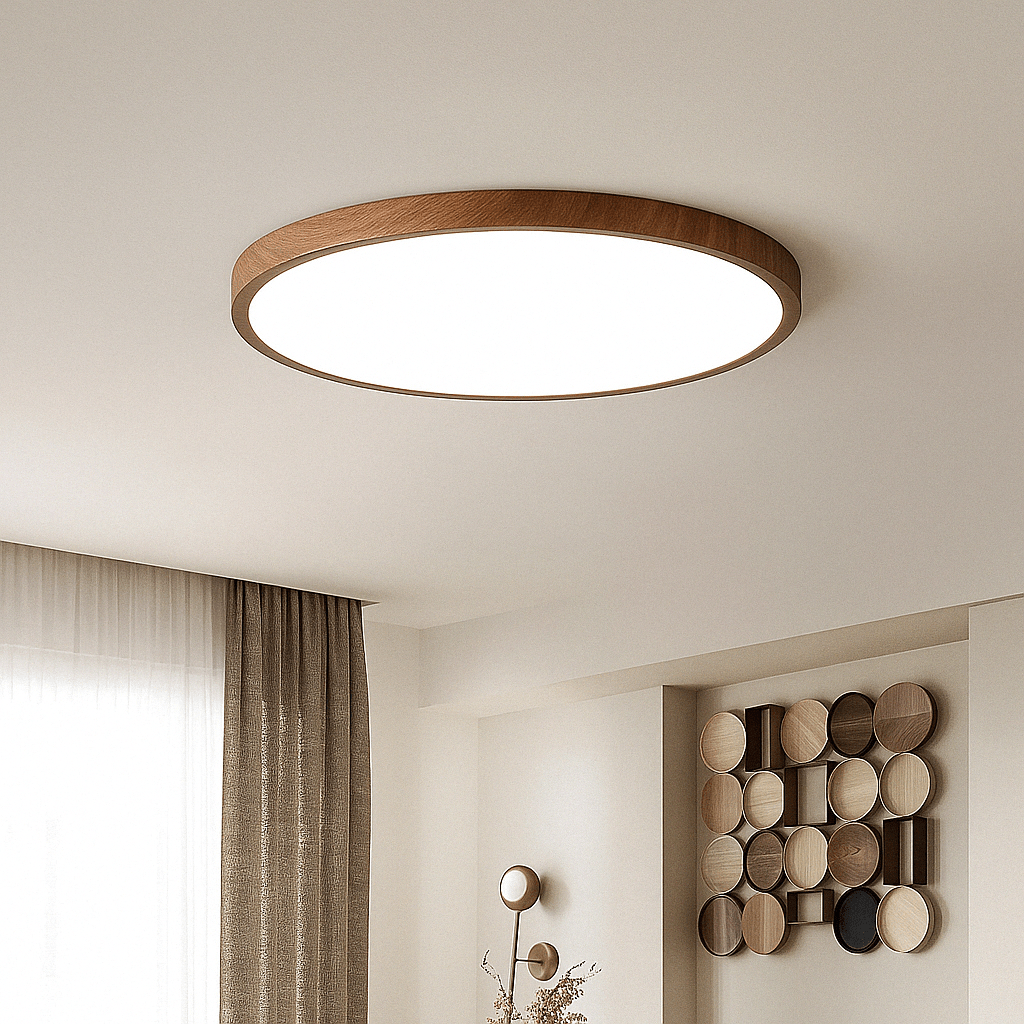 SUENTA Moderne Runde Ultradünne LED Deckenleuchte Holzoptik Walnussholz - 30 cm - 24 W Weißes Licht - 6000 K