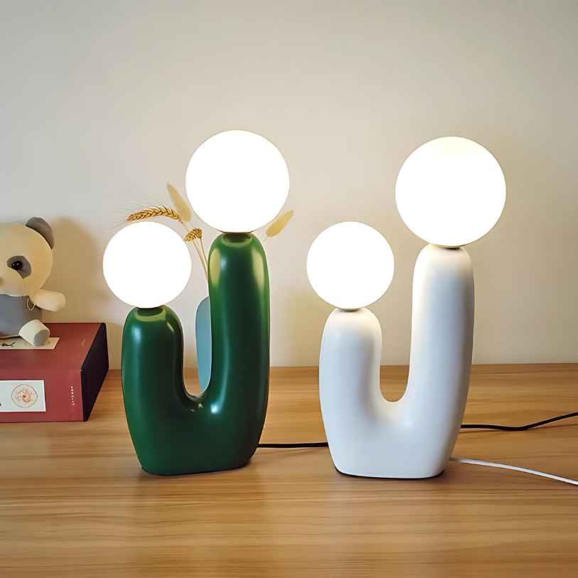 SUENTA Moderne Tischlampe 40 cm in Grün, Pink und Weiß – Kugelschirm Tischleuchte