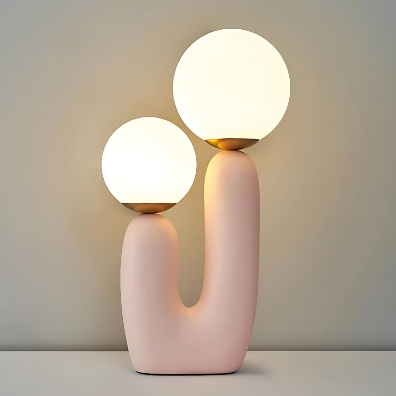 SUENTA Moderne Tischlampe 40 cm in Grün, Pink und Weiß – Kugelschirm Tischleuchte Rosa