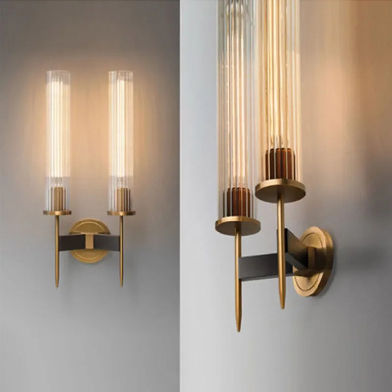 SUENTA Moderne Wandlampe mit Geribbeltem Glas und Kupfer-Oberfläche