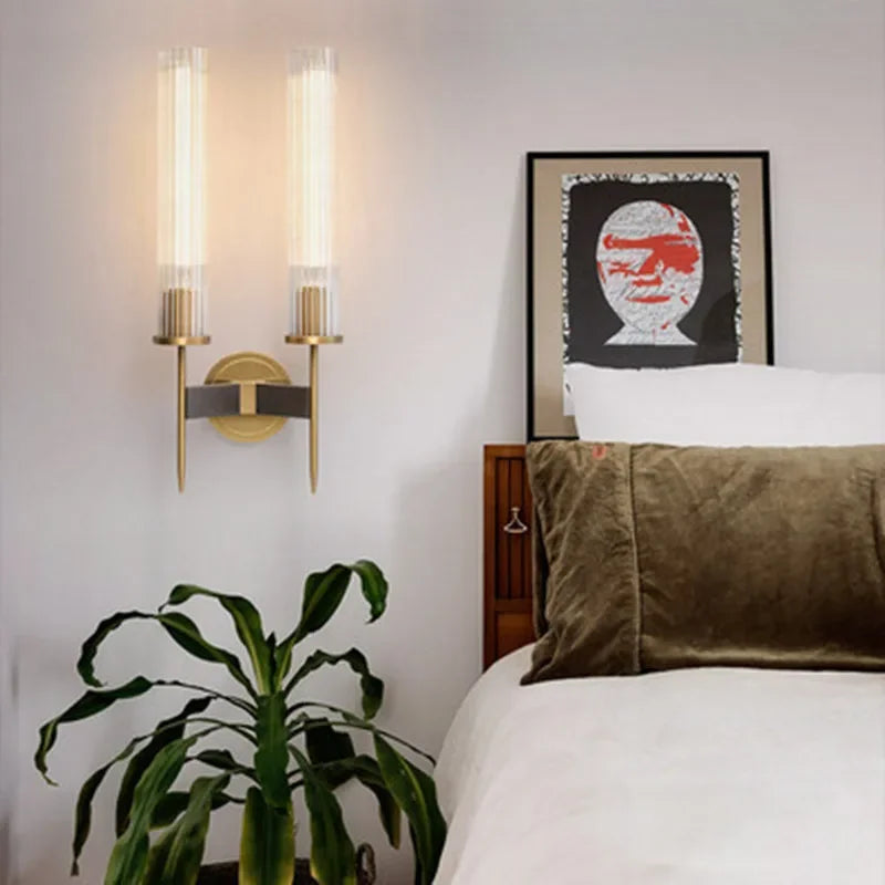 SUENTA Moderne Wandlampe mit Geribbeltem Glas und Kupfer-Oberfläche
