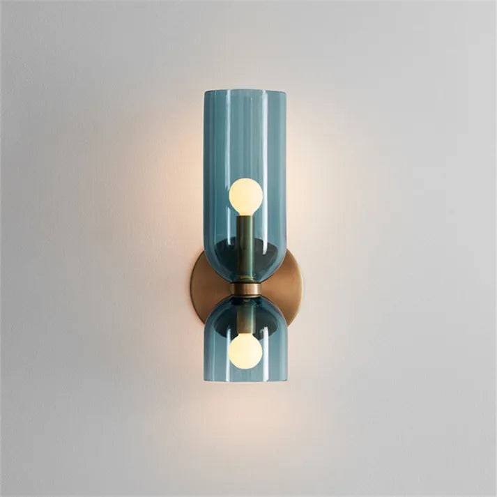 SUENTA Moderne Wandleuchte Mit Zwei Glasschirmen Und LED Warmweiß Blau