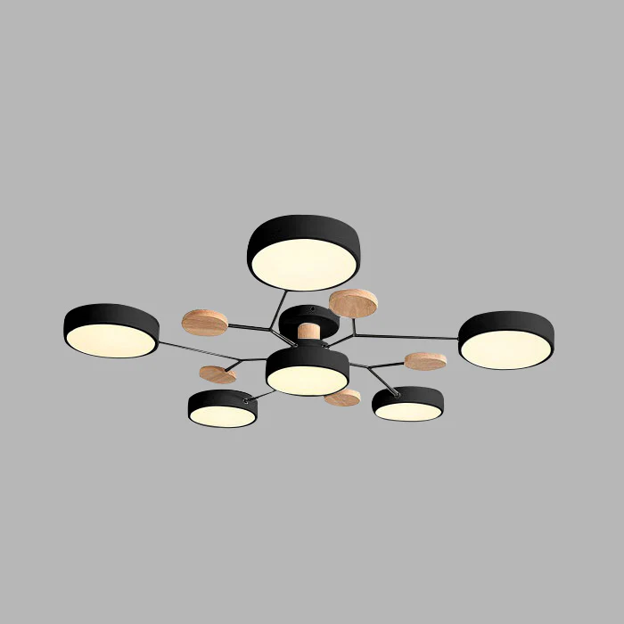 SUENTA Moderner Runder Halbbündiger LED Kronleuchter Aus Eisen Schwarz 6 Lichter - D90*H14CM Warmes Licht