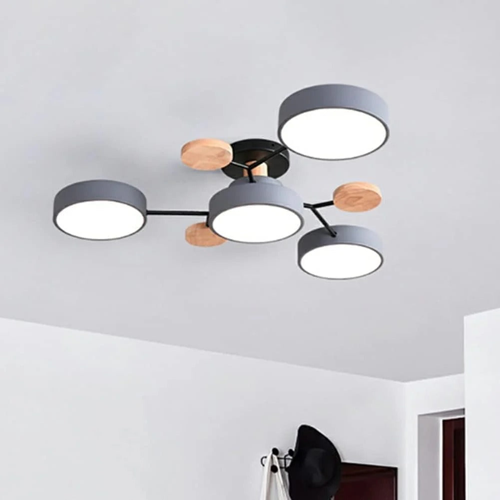 SUENTA Moderner Runder Halbbündiger LED Kronleuchter Aus Eisen Grau 4 Lichter - D85*H14CM