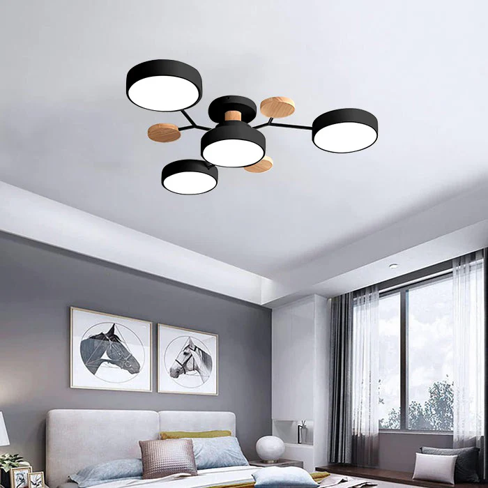 SUENTA Moderner Runder Halbbündiger LED Kronleuchter Aus Eisen Schwarz 4 Lichter - D85*H14CM