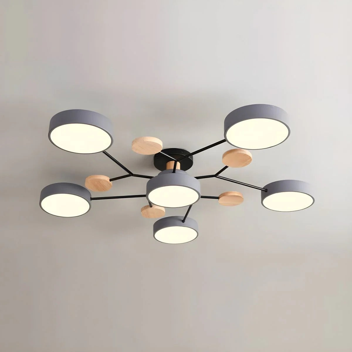 SUENTA Moderner Runder Halbbündiger LED Kronleuchter Aus Eisen Grau 6 Lichter - D90*H14CM