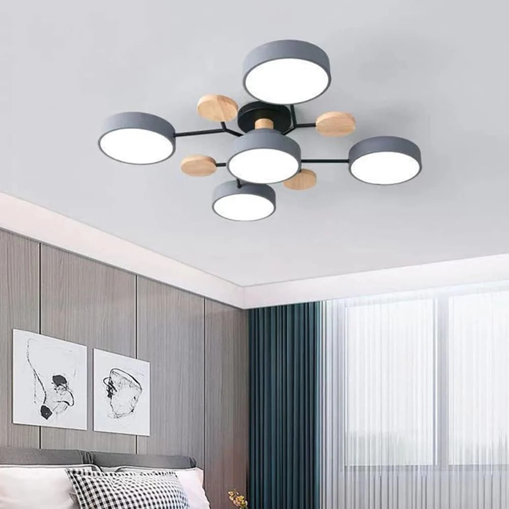 SUENTA Moderner Runder Halbbündiger LED Kronleuchter Aus Eisen Grau 5 Lichter - D94*H14CM