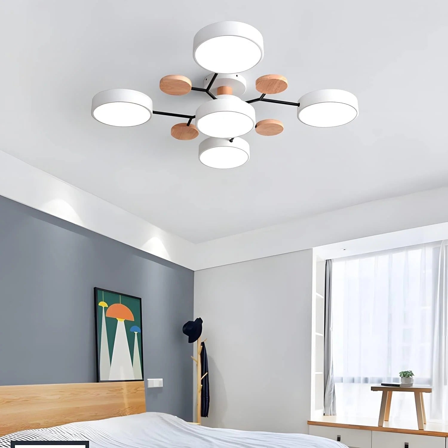 SUENTA Moderner Runder Halbbündiger LED Kronleuchter Aus Eisen Weiß 5 Lichter - D94*H14CM