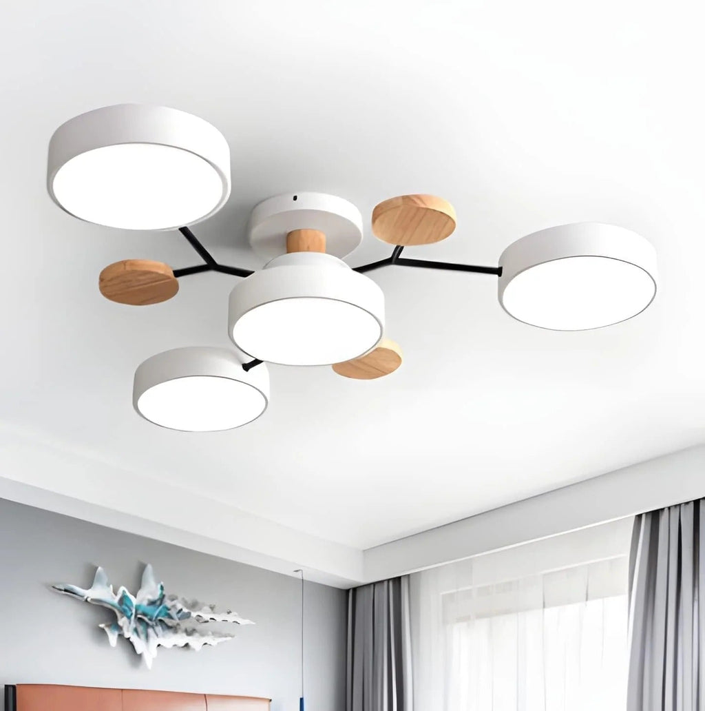 SUENTA Moderner Runder Halbbündiger LED Kronleuchter Aus Eisen Weiß 4 Lichter - D85*H14CM