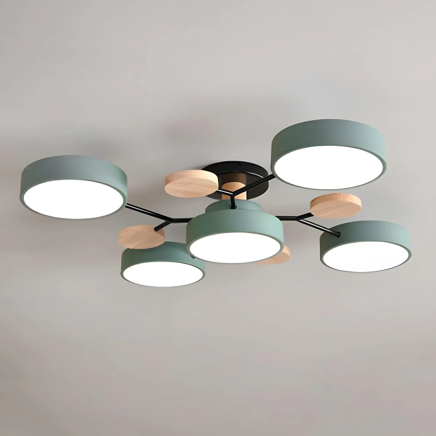 SUENTA Moderner Runder Halbbündiger LED Kronleuchter Aus Eisen Grün 5 Lichter - D94*H14CM