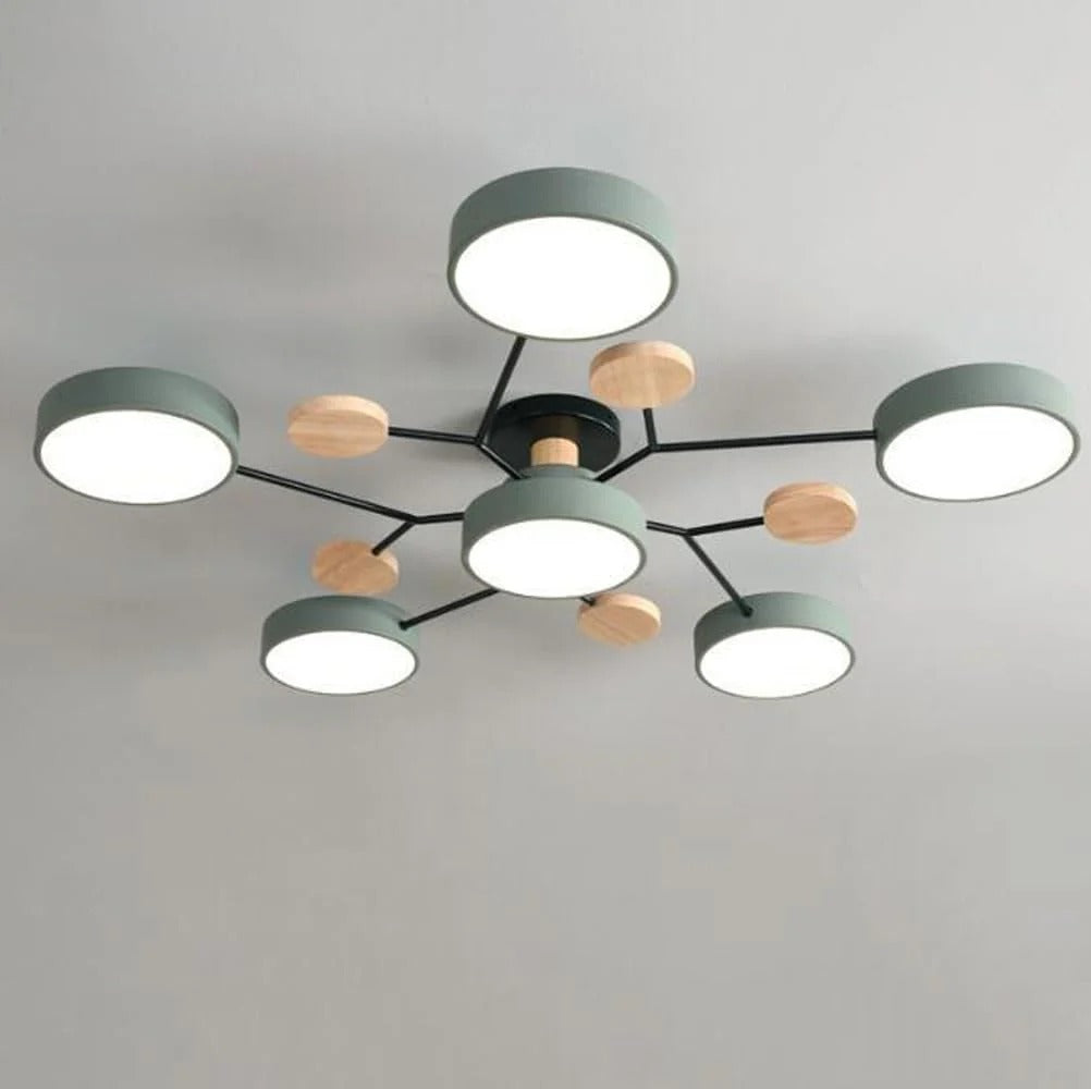 SUENTA Moderner Runder Halbbündiger LED Kronleuchter Aus Eisen Grün 6 Lichter - D90*H14CM