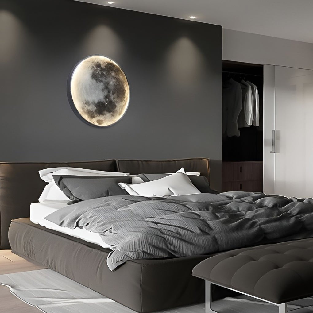SUENTA Mond Wandlampe Led Wandkunst Für Schlafzimmer Stimmung 50 cm 3-Stufen-Dimmen