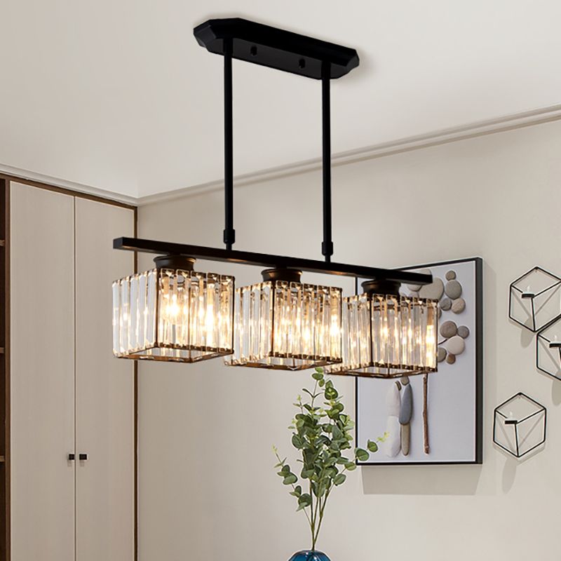 SUENTA Nordische Multihead Insel Pendelleuchte Mit Langem Glas Schwarz Quadratisch 3 Lampen D60*H70CM