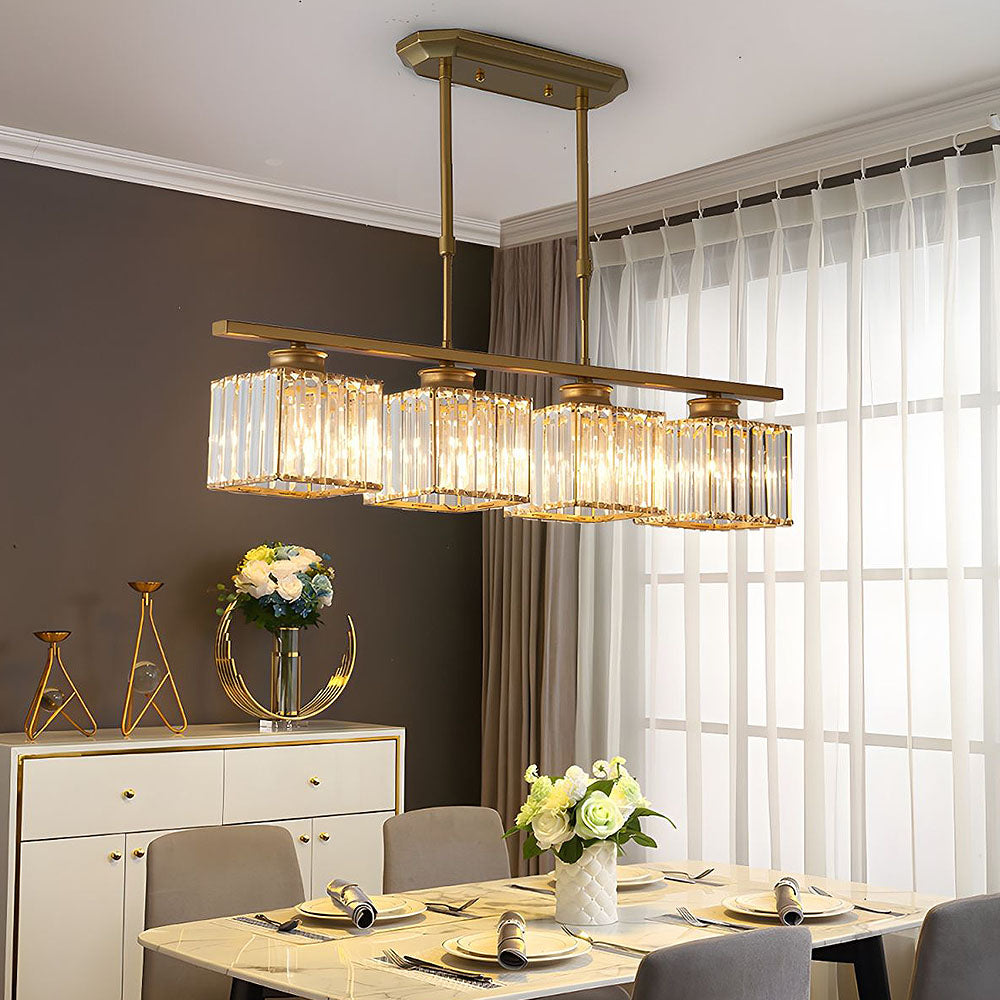 SUENTA Nordische Multihead Insel Pendelleuchte Mit Langem Glas Gold Quadratisch 4 Lampen D80*H70CM