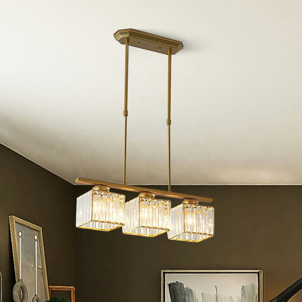 SUENTA Nordische Multihead Insel Pendelleuchte Mit Langem Glas Gold Quadratisch 3 Lampen D60*H70CM