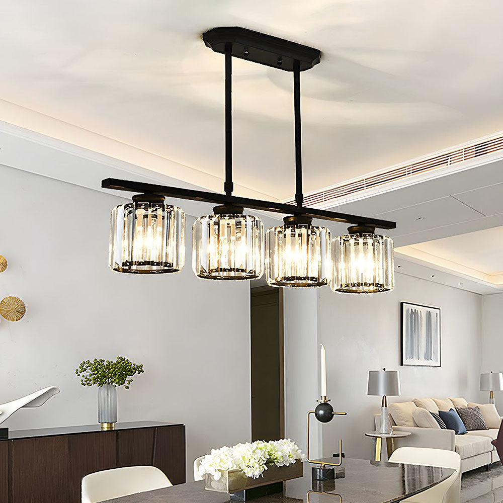SUENTA Nordische Multihead Insel Pendelleuchte Mit Langem Glas Schwarz Rund 4 Lampen D80*H70CM