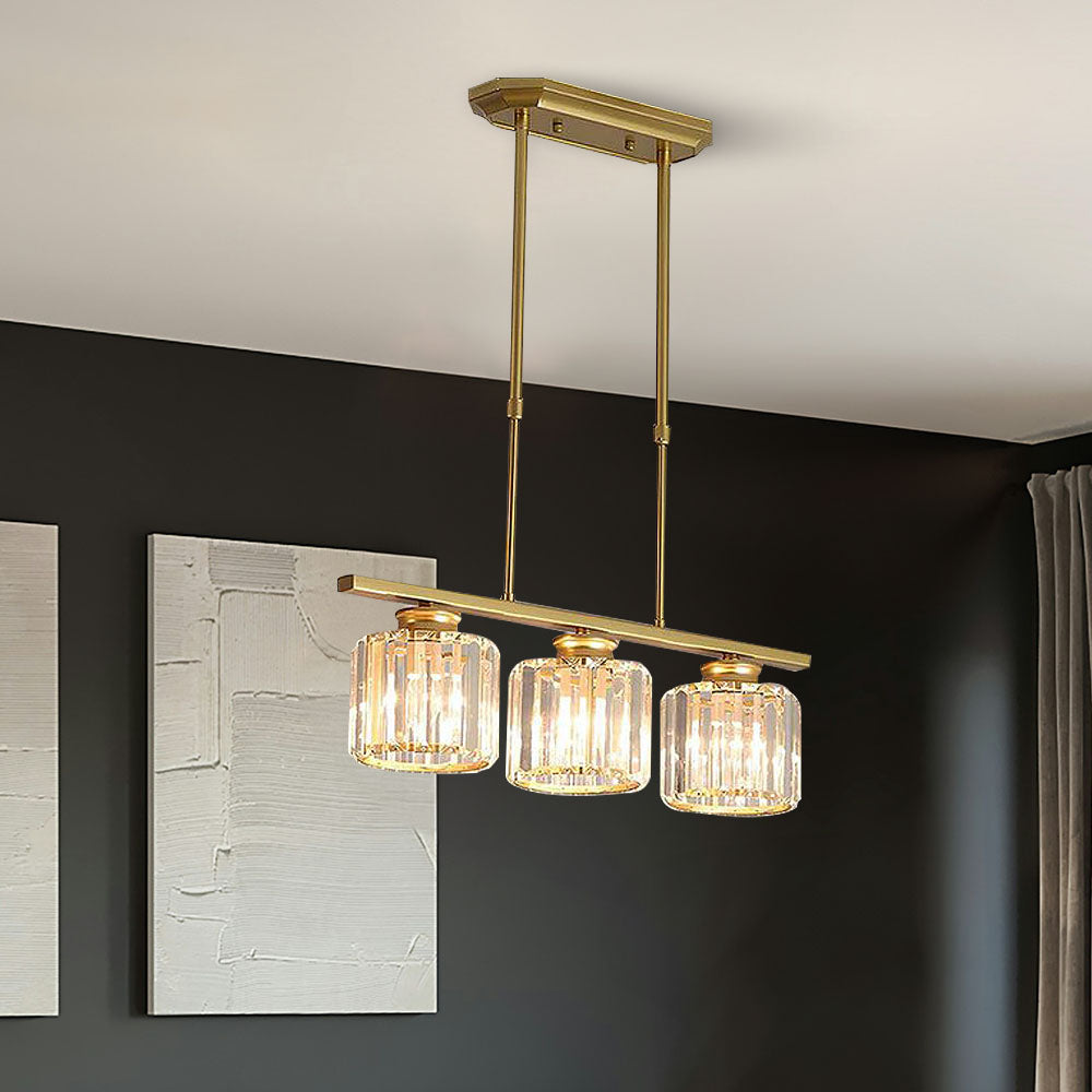 SUENTA Nordische Multihead Insel Pendelleuchte Mit Langem Glas Gold Rund 3 Lampen D60*H70CM