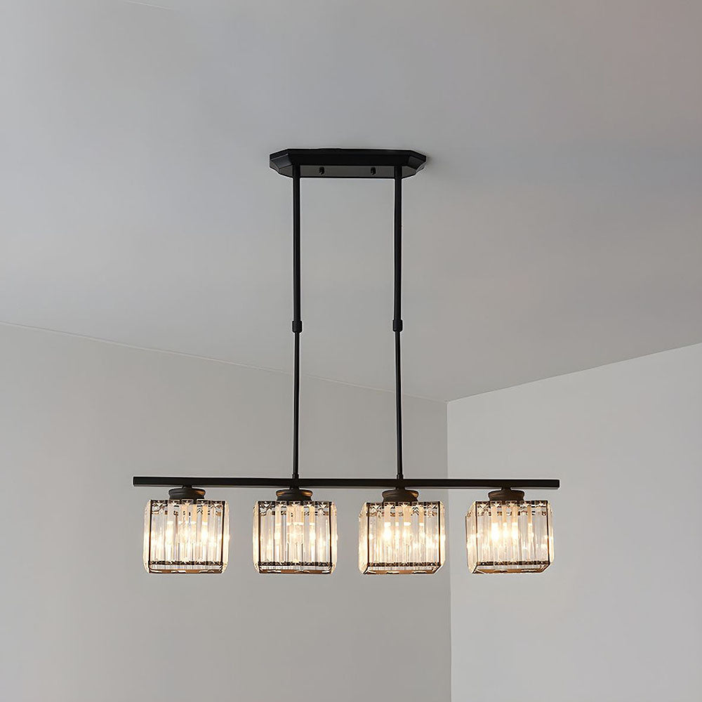 SUENTA Nordische Multihead Insel Pendelleuchte Mit Langem Glas Schwarz Quadratisch 4 Lampen D80*H70CM