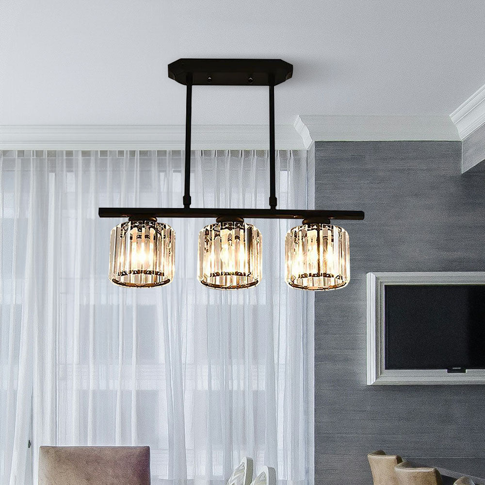 SUENTA Nordische Multihead Insel Pendelleuchte Mit Langem Glas Schwarz Rund 3 Lampen D60*H70CM