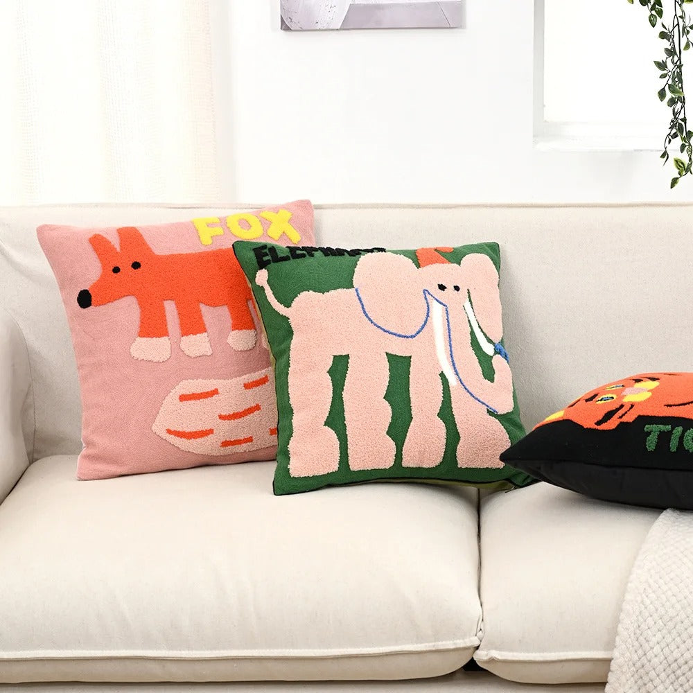 SUENTA Nordischer Kissenbezug 45x45 cm Mit Tierstickerei Für Sofa
