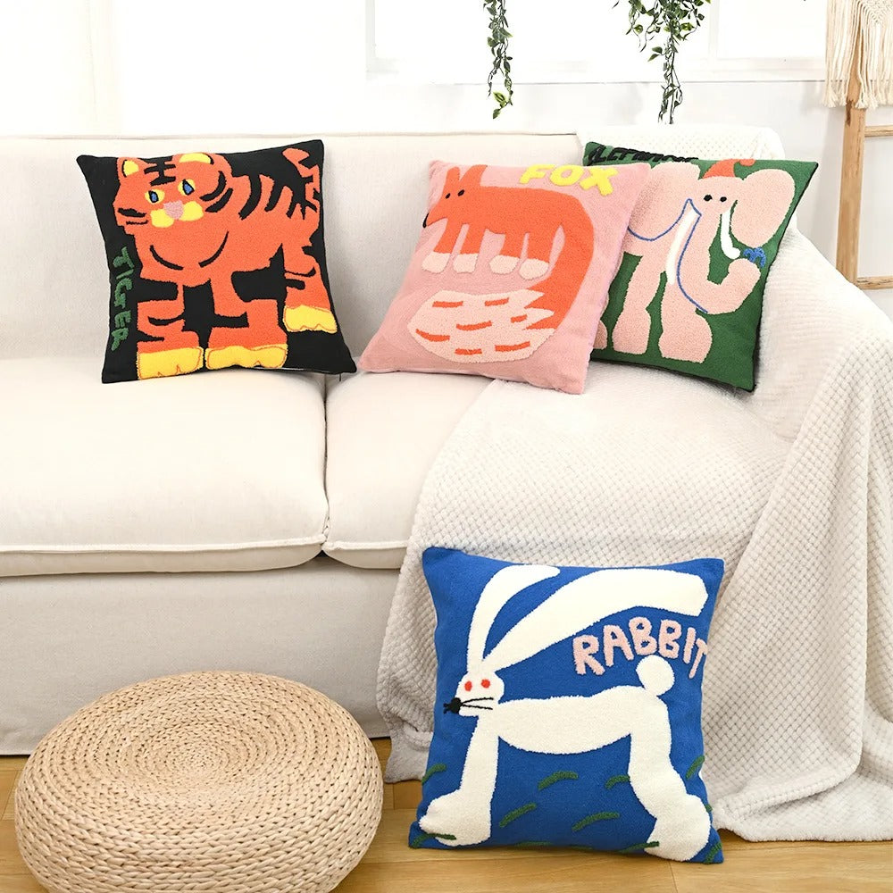 SUENTA Nordischer Kissenbezug 45x45 cm Mit Tierstickerei Für Sofa