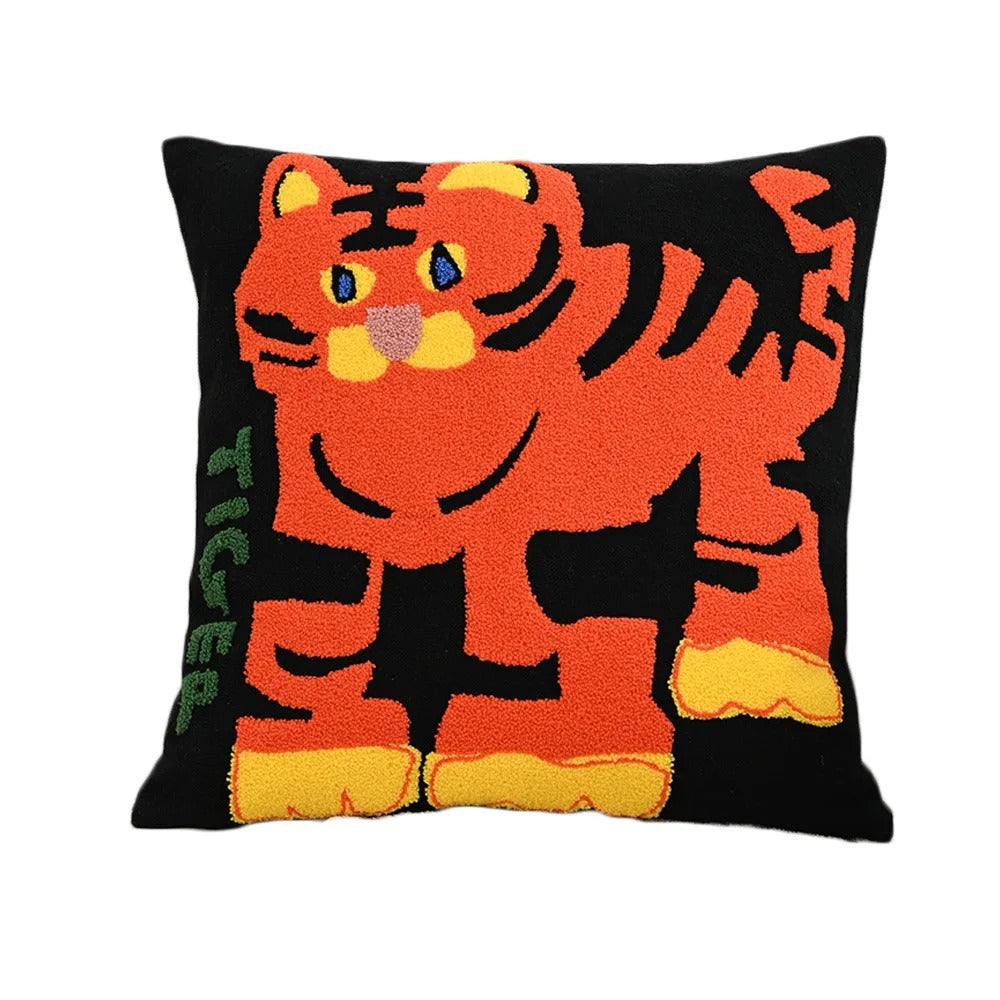 SUENTA Nordischer Kissenbezug 45x45 cm Mit Tierstickerei Für Sofa Tiger