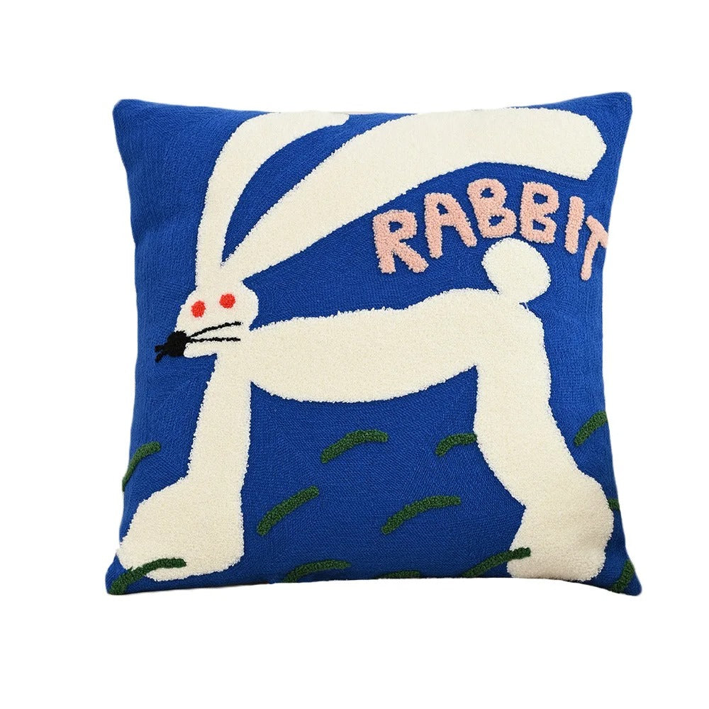 SUENTA Nordischer Kissenbezug 45x45 cm Mit Tierstickerei Für Sofa Kaninchen