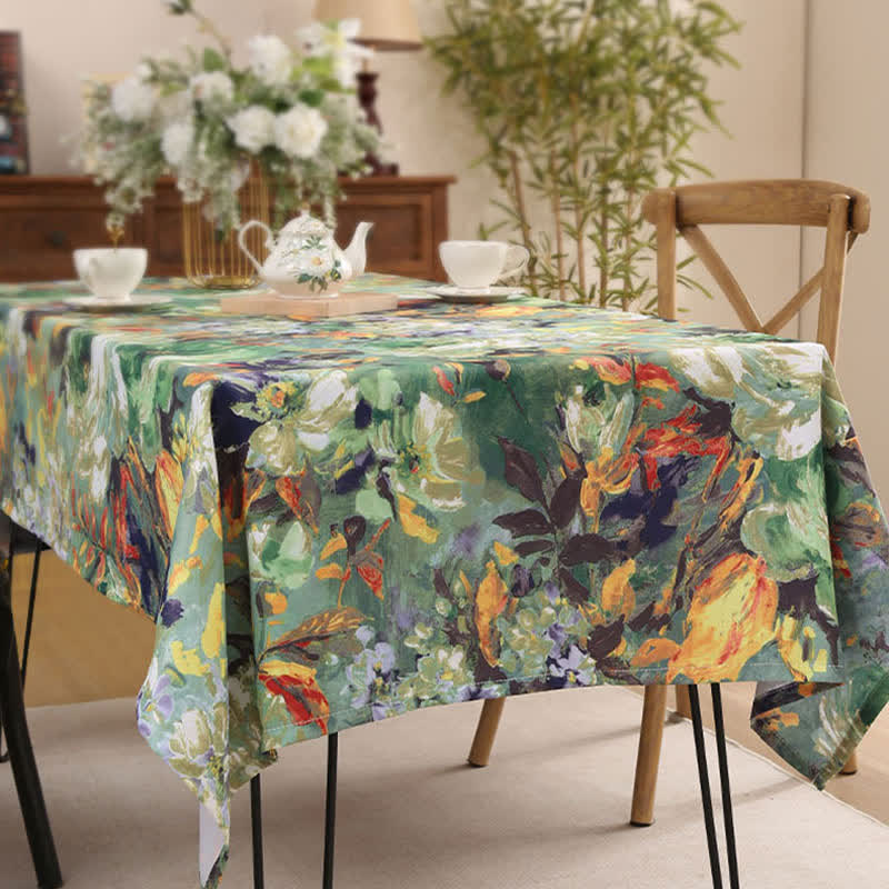 SUENTA Ölgemälde Tischdecke Vintage Für Esszimmer Filigrane Blumen Grün