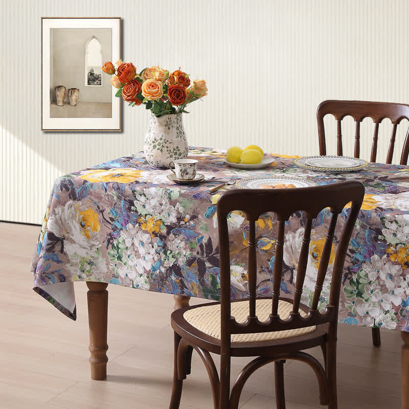 SUENTA Ölgemälde Tischdecke Vintage Für Esszimmer Filigrane Blumen Lila