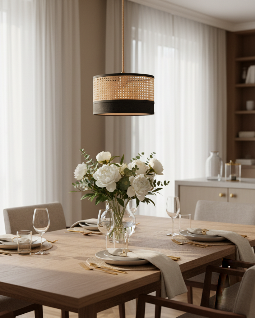 SUENTA Pendelleuchte Rattan Schokolade Höhenverstellbar 30 cm für Esszimmer