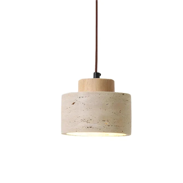 SUENTA Pendelleuchte aus Travertin mit nordischem Design – 12cm Durchmesser Eiche 10cm