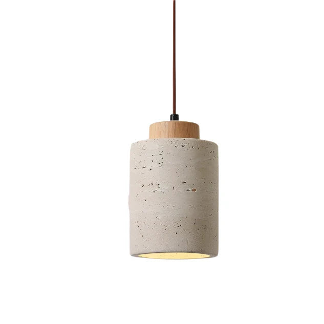 SUENTA Pendelleuchte aus Travertin mit nordischem Design – 12cm Durchmesser Eiche 16.5cm
