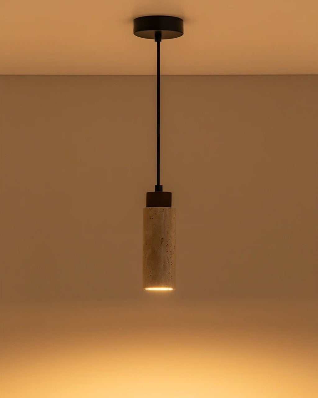SUENTA Pendelleuchte aus Travertin und Holz – Höhenverstellbar für Esszimmer