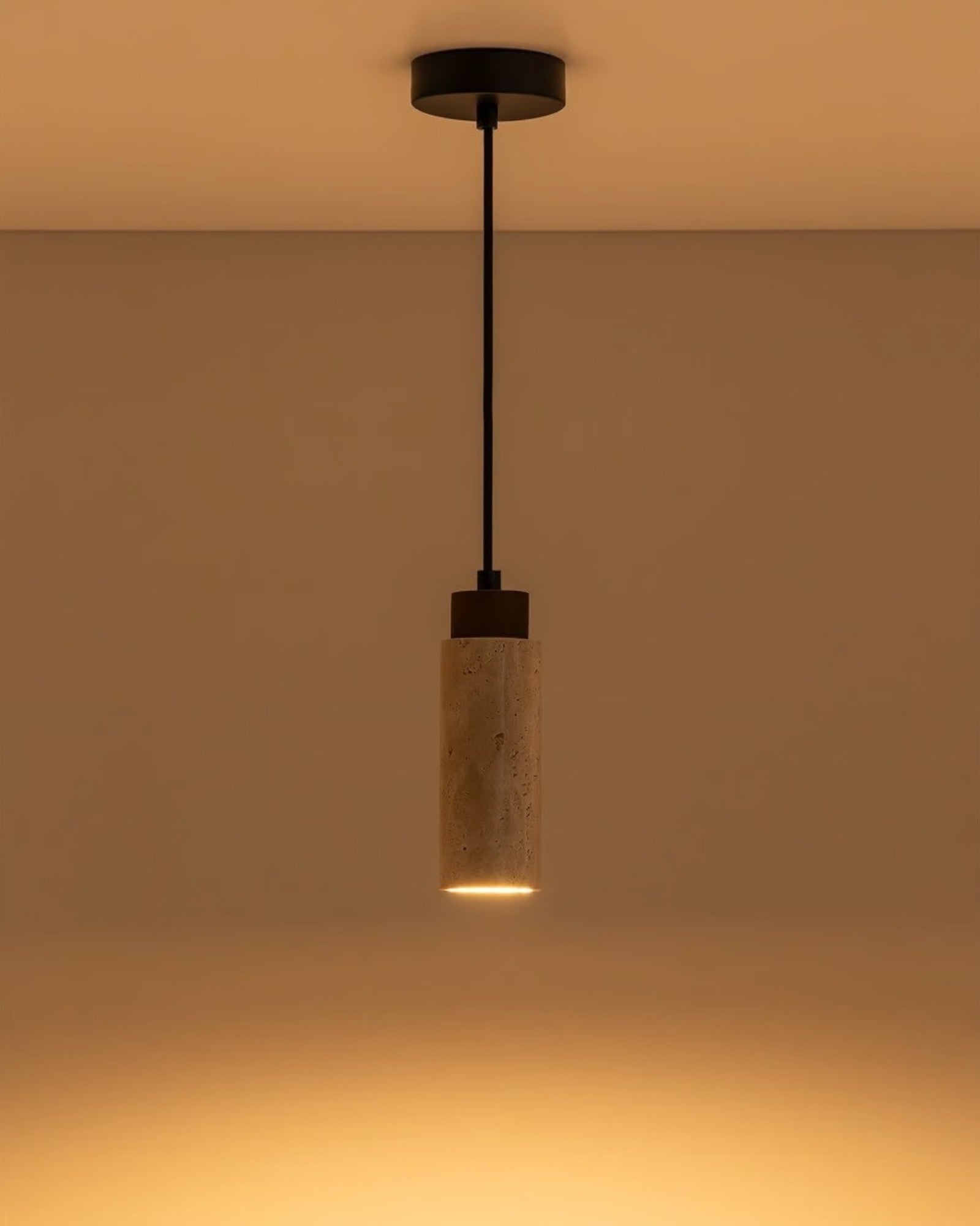 SUENTA Pendelleuchte aus Travertin und Holz – Höhenverstellbar für Esszimmer