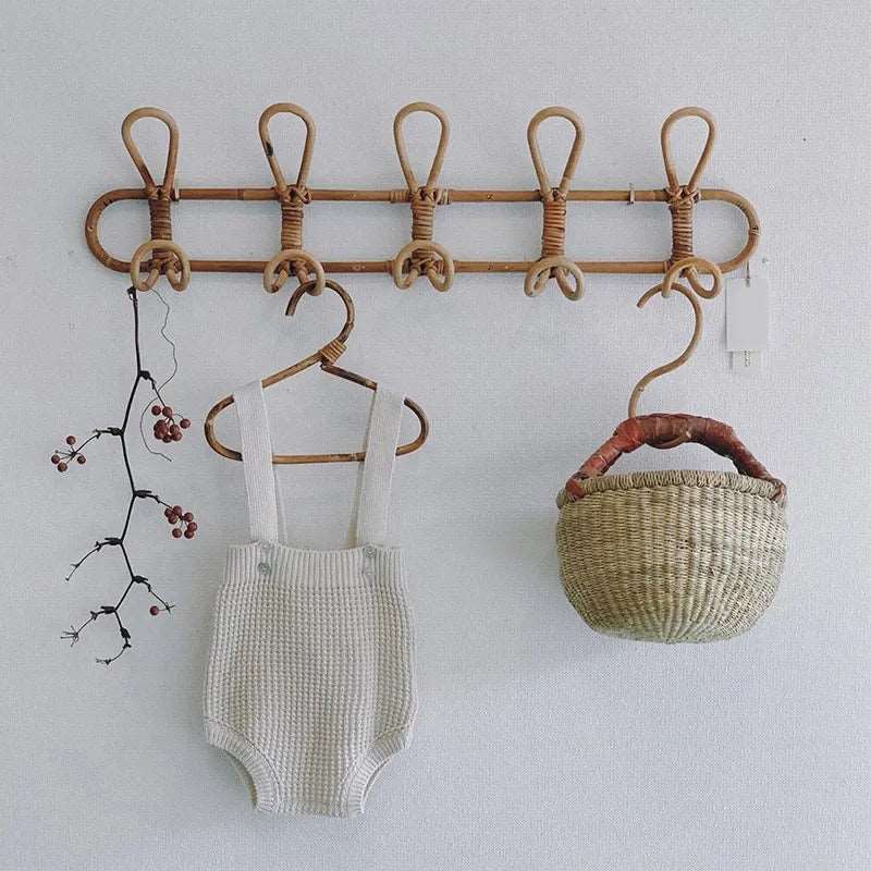 SUENTA Rattan Wandhaken für die Wand – Rustikale Hakenleiste 3/5 Haken 5 Haken 58*8*20cm