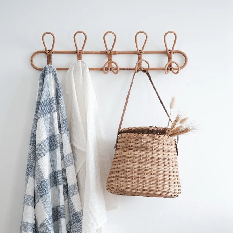 SUENTA Rattan Wandhaken für die Wand – Rustikale Hakenleiste 3/5 Haken