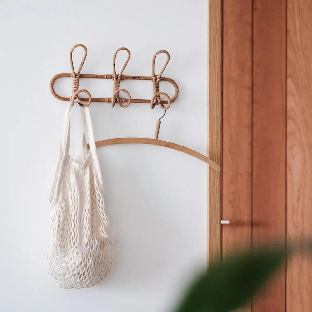 SUENTA Rattan Wandhaken für die Wand – Rustikale Hakenleiste 3/5 Haken