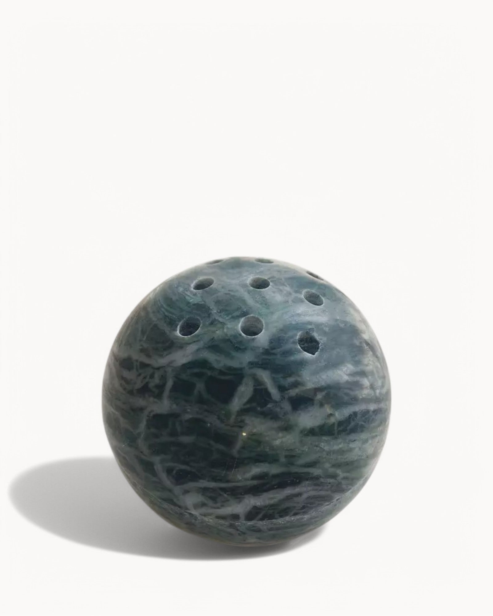 SUENTA Räuchergefäß Beige Travertin Handgefertigt Naturstein 10 cm Grün