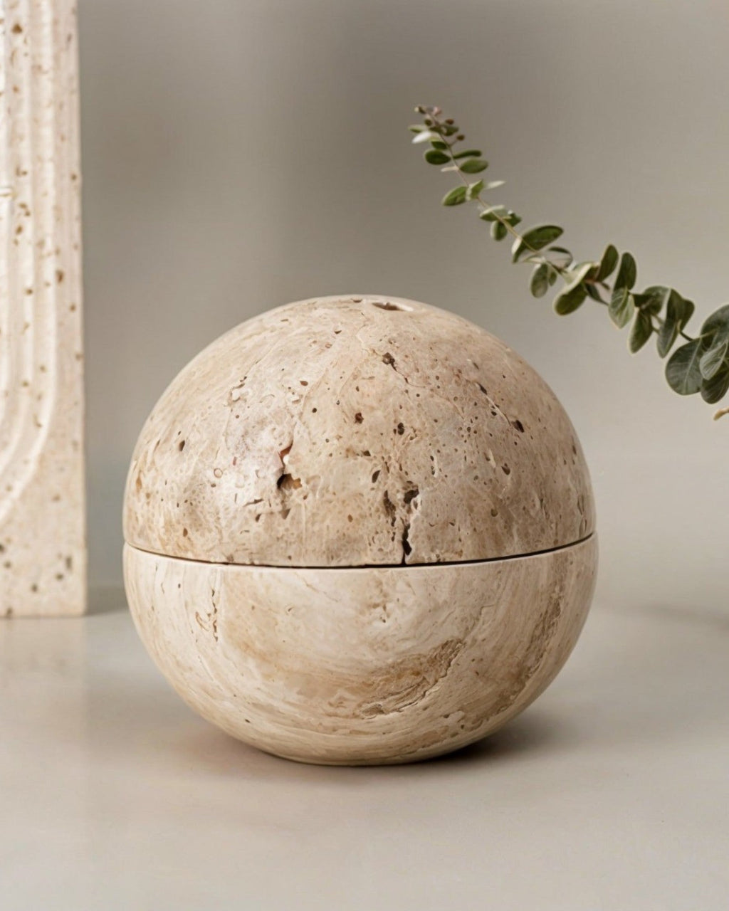 SUENTA Räuchergefäß Beige Travertin Handgefertigt Naturstein 10 cm