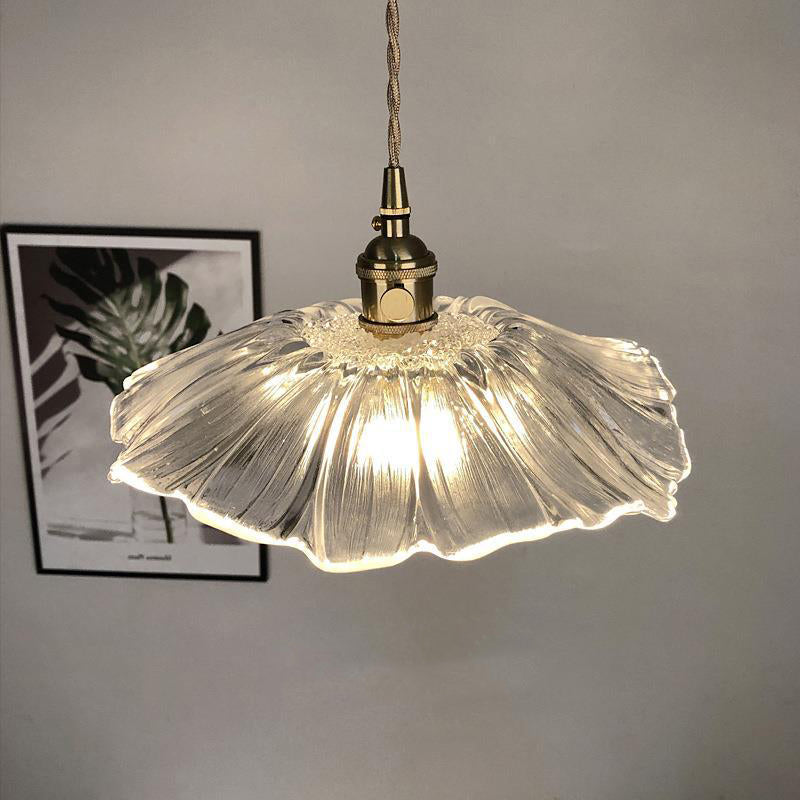 SUENTA Retro Pendelleuchte Aus Glas Mit Blumenmuster Esszimmer Transparent Typ A: T28cm*H13.5cm