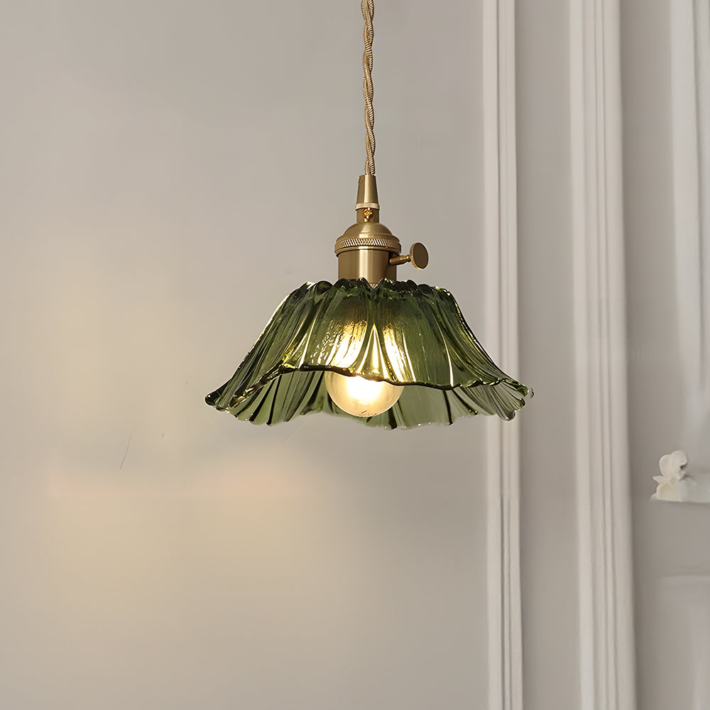 SUENTA Retro Pendelleuchte Aus Glas Mit Blumenmuster Esszimmer Grün Typ B: T19cm*H6