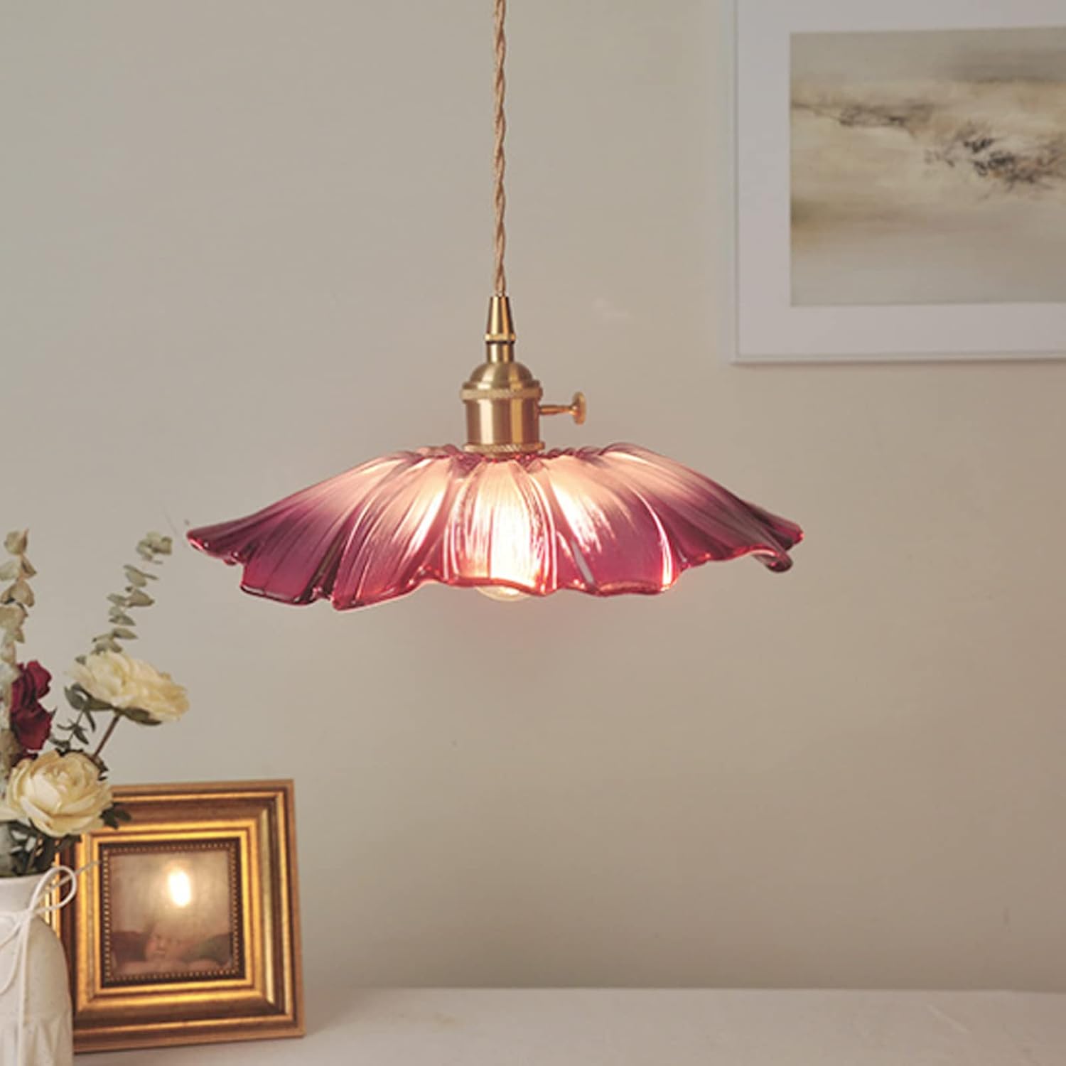 SUENTA Retro Pendelleuchte Aus Glas Mit Blumenmuster Esszimmer