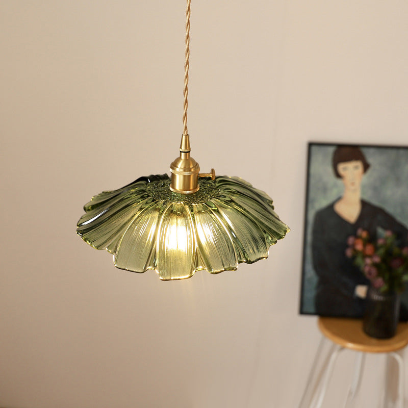 SUENTA Retro Pendelleuchte Aus Glas Mit Blumenmuster Esszimmer Grün Typ A: T28cm*H13.5cm