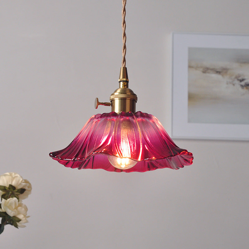 SUENTA Retro Pendelleuchte Aus Glas Mit Blumenmuster Esszimmer Lila Typ B: T19cm*H6
