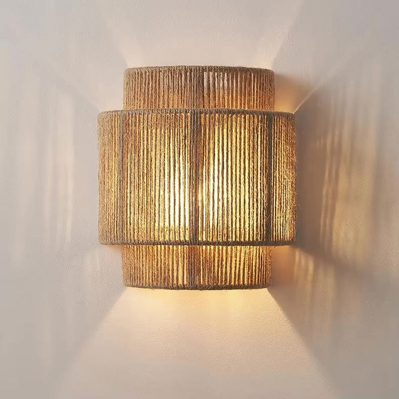 SUENTA Retro Rattan Wandleuchte Handgefertigt Bambuslampe Vintage Default