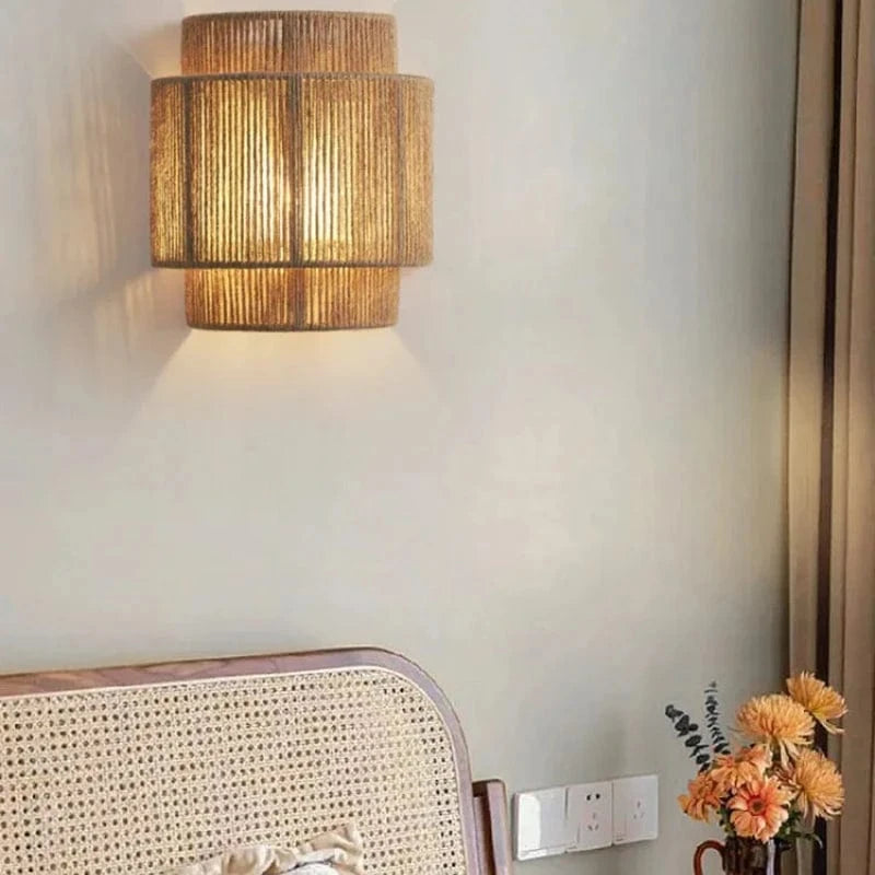 SUENTA Retro Rattan Wandleuchte Handgefertigt Bambuslampe Vintage