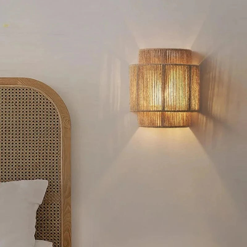 SUENTA Retro Rattan Wandleuchte Handgefertigt Bambuslampe Vintage