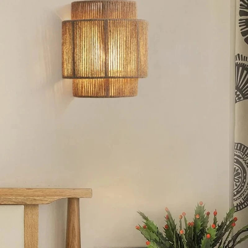 SUENTA Retro Rattan Wandleuchte Handgefertigt Bambuslampe Vintage
