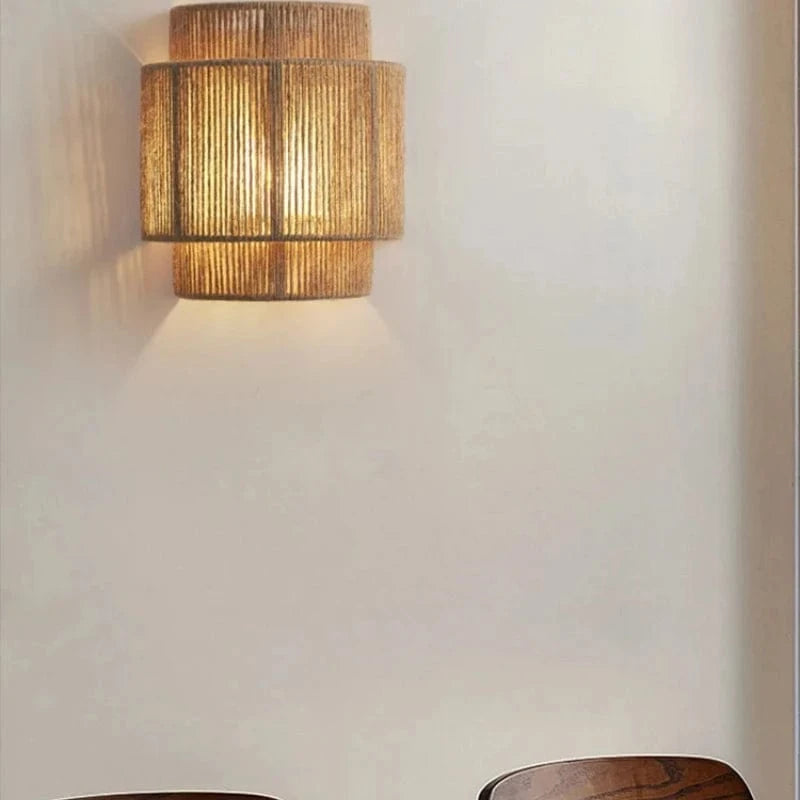 SUENTA Retro Rattan Wandleuchte Handgefertigt Bambuslampe Vintage